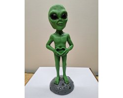 Alien Martian Bobble Head - op standaard - Decoratie - Woonaccessoires - Beeld - Groen - 21cm Hoog