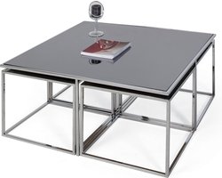 ALINDA Salontafel Antraciet Spiegelglas - Zilver/Chroom