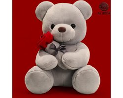 AliRose - L Teddy Bear - Grijs - Plush - Super Zacht - 35 cm - Met Boeket - Premium Kwaliteit - Liefde - Romantisch - Romantiek - TikTok - Instagram - Valentijn's Cadeau - Partner - Love - Beer