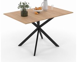 Alix uittrekbare eettafel – Vierkant, 80-120 cm | Voor 4-6 personen, hout en zwart met spinnenvoet