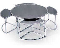 ALIZE Salontafel Rond Antraciet Spiegelglas - Zilver/Chroom
