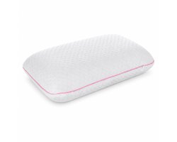 Alkamto Orthopedisch Reiskussen Memory Foam – Ergonomisch Nekkussen 40x25x10 cm – Traagschuim – Wasbare Hoes + Extra Katoenen Hoes – Voor Vliegtuig, Auto, Trein & Camping – Roze
