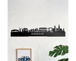Alkmaar Skyline muurdecoratie - Wanddecoratie - Zwart - Houten art - Muurdecoratie - Line art - Wall art - Bohemian - Wandborden - Woonkamer