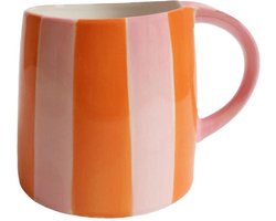 All the Luck in the World - Gestreepte Mok Roze Oranje (set van 4) - Mokken