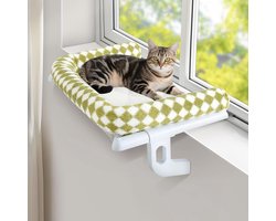 All4You - Kattenhangmat voor Raam en Vensterbank - Comfortabel Kussen voor Kat - Ligplaats - Balkon Kattenbed - Radiator Ophangen - Geschikt voor 18 kg - Afmetingen 56 x 38 cm - Groen