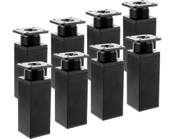 All4You - Meubelpoten - verstelbaar - meubelpoten - zware belasting - zwart - in hoogte verstelbaar - meubel poten - geschikt voor kasten en banken - metaal, 10 cm hoog, 20 mm, 30 kg, inclusief schroeven.