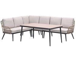Allasio lounge-dining hoekset - 5-delig - carbon black - rope natural - Vironwood