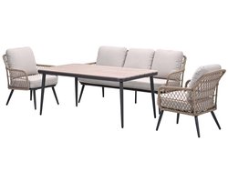 Allasio lounge-dining sofa set - 4-delig - carbon black - rope natural - desert sand - Vironwood