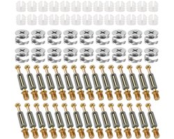 Allecta - 100-delige set meubelverbinders, kastverbinders, M6 x 40 mm schroefpluggen, Ø 14,7 mm excenterbeslag, meubelverbinders voor meubels, kasten, tafels.