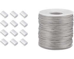 Allecta - 100m 1mm zware fotolijst ophangdraad roestvrij staal inclusief krimpmouwen - decoratief ophangen van foto's en spiegels.