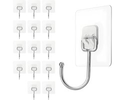 Allecta - 15 transparante zelfklevende kleefhaken met 10 kg draagkracht - wandhaken voor kleding, handdoeken, keuken en badkamer.