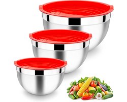 Allecta - 3-delige mengkom set in rood - keukenaccessoires, bakken, koken