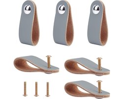 Allecta - 6 stuks lederen ladetrekker voor kastlade - Scandinavische garderobekast deurgreep - 141 x 24,5 mm - grijs.