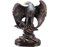 Allecta - Bronzen Adelaar Beeldje op Rotsen met Houten Basis en Veilige Hars Sculptuur - Decor voor Thuiskantoor, Woonkamer en Bureau