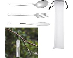 Allecta - Compleet 3-delig bestekset voor op reis en camping, zilverkleurig met lepel, vork en mes, glanzend oppervlak, vaatwasmachinebestendig.
