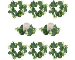 Allecta - Decoratieve kaarsringen met kunstmatige eucalyptus bladeren voor feest bruiloft tafel woondecoratie