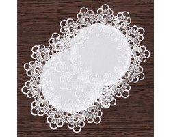 Allecta - Elegante witte kant jacquard ronde kleedje voor thuis - 2 stuks met gehaakte placemat - decor hoes voor dressoir en eettafel - 40 cm