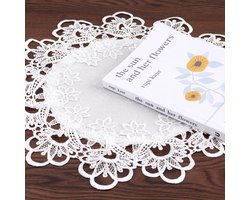 Allecta - Elegante witte kant jacquard ronde kleedje voor thuis - 2 stuks met gehaakte placemat - decor hoes voor dressoir en eettafel - 40 cm