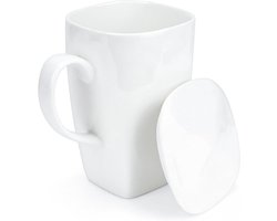 Allecta - Extra Grote Fine Bone China Koffiemok met Deksel, Lichtgewicht Koffiekopjes voor Kantoor en Thuis, Magnetron en Vaatwasmachinebestendig, 20oz
