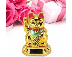 Allecta - Gelukskat Decoratie, Wuivende Arm Fengshui Kat, Solar Light Inductie Standbeeld Beeldje voor Thuis Auto Ornamenten