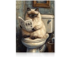 Allecta - Grappige kat op toilet muurkunst print voor badkamer decoratie - 30 x 40 cm