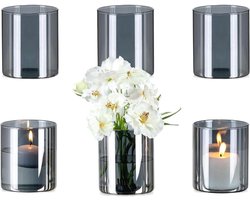 Allecta - Grijze Cilindervazen Set van 3 voor Thuis - Woonkamer Bruiloft Keuken Decoratie met Stijlvolle Knoopvaasjes voor Bloemen.