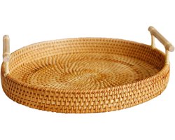 Allecta - Handgeweven Rotan Serveermand voor Salontafel en Decoratie - Rond Dienblad met Handgrepen - Fruitschaal voor Voedsel Serveer - Groot formaat