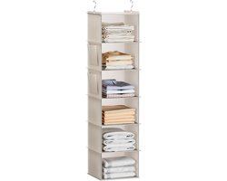Allecta - Hangende kast organizer met 6 planken en zijzakken - Opbergsysteem voor kleding en accessoires - Beige