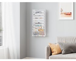 Allecta - Hangende Muur Bestand Houder en Tijdschrift Opslag Rek in Wit - A4 Formaat - Mesh Design.