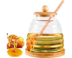Allecta- Honingpot - bijenkorf - 480 ml - helder glas - thuis keuken koken - honingbij - container - voor thuis - honing - bij pot - met lepel - deksel