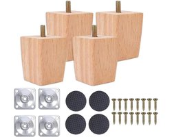 Allecta - Houten meubelpoten set van 4 - Eiken tafelpoten voor stoelen, kast, bank en bed met schroeven - 60 mm met viltglijders