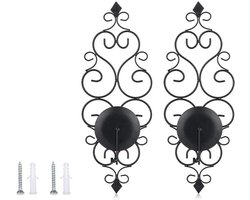 Allecta - IJzeren wandkaarsenhouders, set van 2 - Decoratieve kaarsenhouders voor slaapkamer, eetkamer, woonkamer - Zwart metaal - Wanddecoratie met kaarsen.