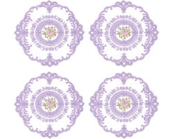 Allecta - Kanten placemats set van 4 in lila - Retro Franse gehaakte deksels - Ronde geborduurde tafelmat voor eettafel en keukenfeest