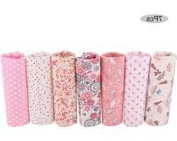 Allecta - Katoenen Stof per Meter, 7 Stuks 50 x 50 cm Katoenen Stof voor Knutselen, Patchwork Stoffen Set om Quiltpatronen te Naaien met Roze Bloemenprint (25 * 25cm)