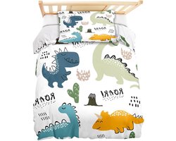 Allecta - Kinderbeddengoed met Dinosaurus Print - 100 x 135 cm - Complete Set - Microvezel - Geïntegreerde Ritssluiting - Kussensloop 60 x 40 cm - Voor Babybed - Meerdere zoekwoorden - Maat 100x135 cm