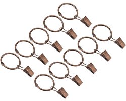 Allecta - Koolstofstalen gordijnringen met clip, 40 stuks, 3,8 cm haken, koperen ringclip voor gordijnroedes.