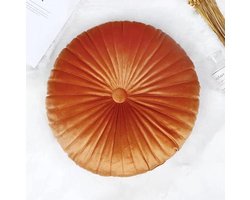 Allecta - Luxe rond fluwelen sierkussen met pompoenontwerp - 34,8 cm - Oranje - Voor woonkamer, bank, bed, vloer.