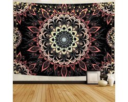Allecta - Mandala Wandtapijt Indiase Bohemian Hippie Tapestry voor Wanddecoratie - Esthetische Muur Opknoping - Slaapkamer Woonkamer Thuis - Zwart en Oranje - 210 x 150 cm
