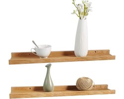 Allecta - Massief eiken houten wandplanken voor slaapkamer, badkamer en meer - Set van 2 planken 60 cm - Drijvende plank aan de muur - Houten foto Ledge planken.