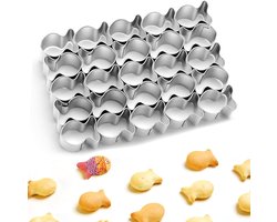 Allecta - Mini Gouden Vis Cracker Cutter Roestvrij Staal Bakvorm - 25 Holtes - Koekjessnijder voor Cracker Biscuit Chocolade---