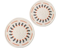 Allecta - Ontbijtplankjes - Houten - Set van 2 - Boheems katoen - Rond - Voor eettafel - Bar - Woonkamer - Isolatie - Tafelbescherming - Pad - Woondecoratie