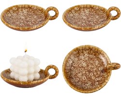 Allecta - Porselein Kaars Houder met Handvat - Keramische Kaars Plaat - Decoratieve Kandelaar Stand voor Eettafel - Bruiloft Tafel Centerpieces