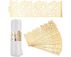 Allecta - Reflecterende goud uitgeholde roos papier servet ring, 50 stuks voor bruiloft decoratie.