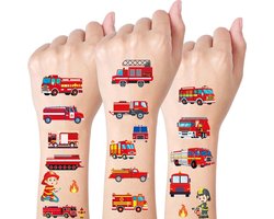 Allecta - Set van 10 tijdelijke tatoeages voor brandweerauto's en brandverjaardagsfeesten met stoomtrein motief- kinderaccessoires met beloningsstickers voor in het klaslokaal.
