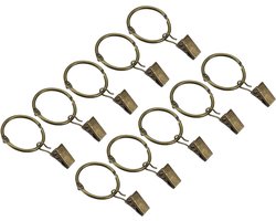 Allecta - Set van 14 bronzen gordijnringen met clips voor gordijnen, 2,54 cm diameter. Gemakkelijke bevestiging aan gordijnroedes.