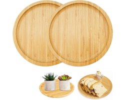Allecta - Set van 2 houten dienbladen - Rond - Bamboe plantenonderzetters - Serveerdienblad - Hittebestendig - Voor kopjes, theeservice, vazen, dranken