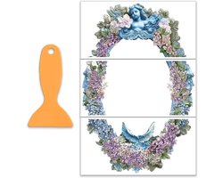 Allecta - Set van 3 blauwe fotolijst overzetstickers voor meubels en ambachten - Retro bloem patronen - Woondecoratie stickers met schraper - 30 x 15 cm