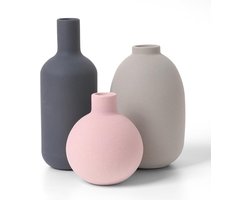 Allecta - Set van 3 Keramische Vazen voor Modern en Neutraal Huis Decor - Woonkamer, Dinertafel, Keuken - Minimalistische Decoratie met Matte Recht, Ovaal en Balvorm.