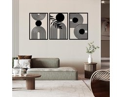 Allecta - Set van 3 metalen geometrische wanddecoraties in zwart voor thuis - Verticale abstracte muurkunst voor woonkamer en slaapkamer