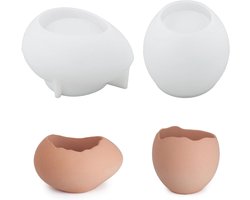 Allecta - Siliconen kaarshouders voor Pasen - 3D kandelaars - Betonnen eierschaalvorm - Gietvorm voor kaarsen en gips - Set van 2